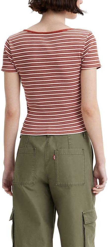 imageLevis Womens Britt Snap Front Top Also Available in PlusTea Stripe Bossa Nova Red