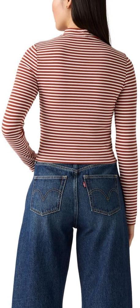 imageLevis Womens Effortless Long Sleeve Tee ShirtMarigold Stripe Burnt Henna