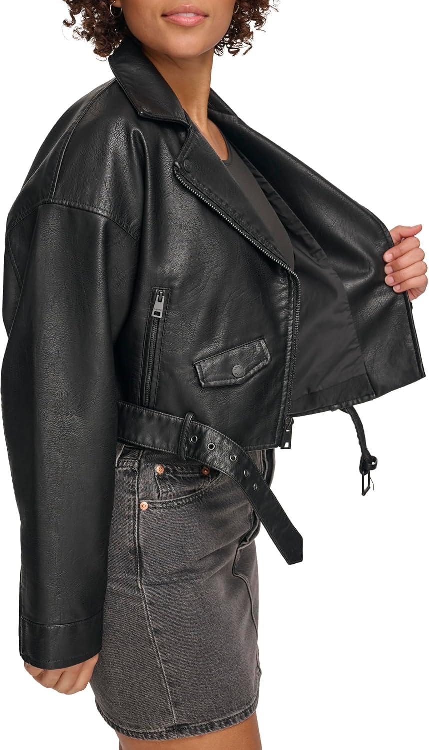 imageLevis Womens Faux Leather Cropped Moto JacketBlack