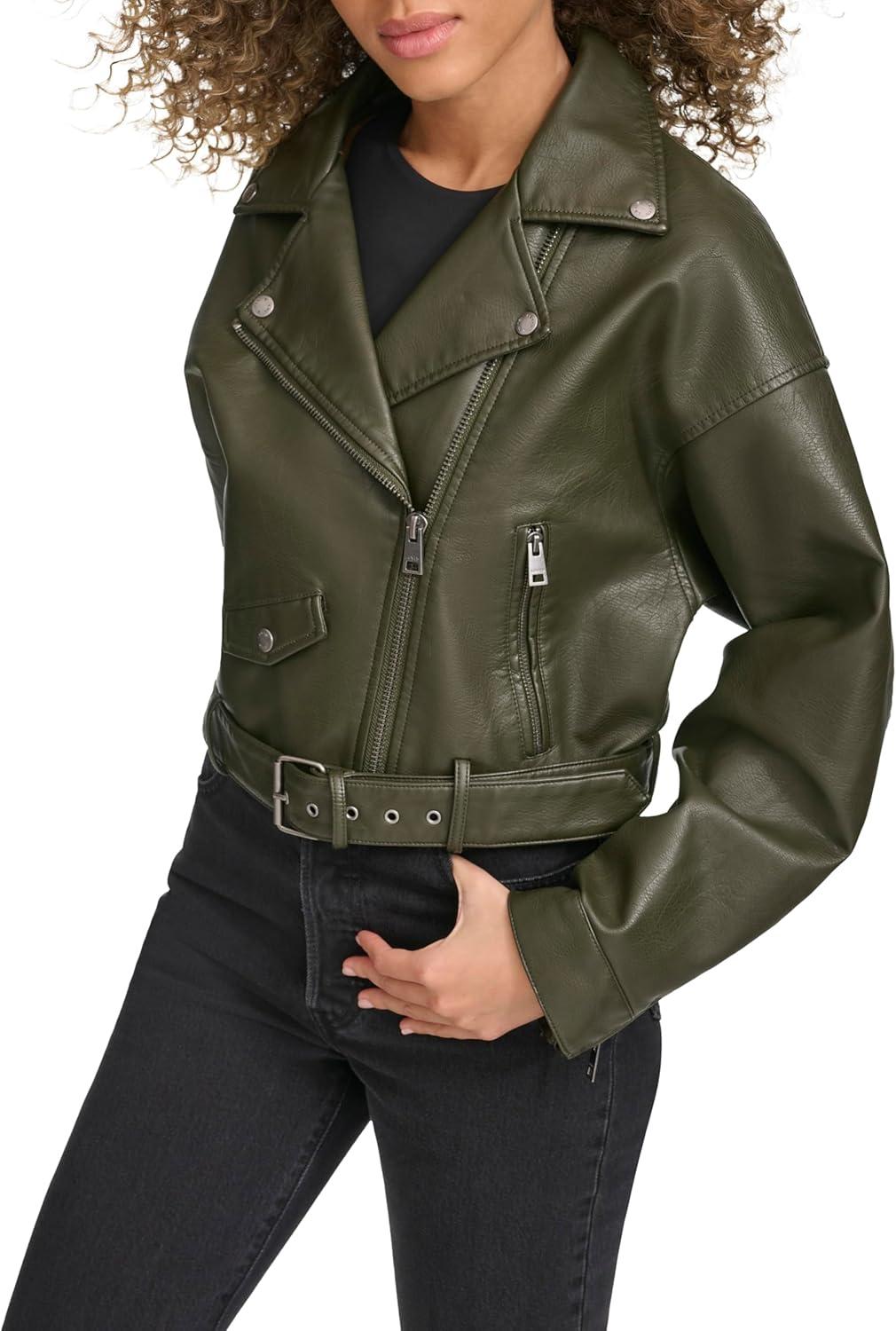 imageLevis Womens Faux Leather Cropped Moto JacketForest