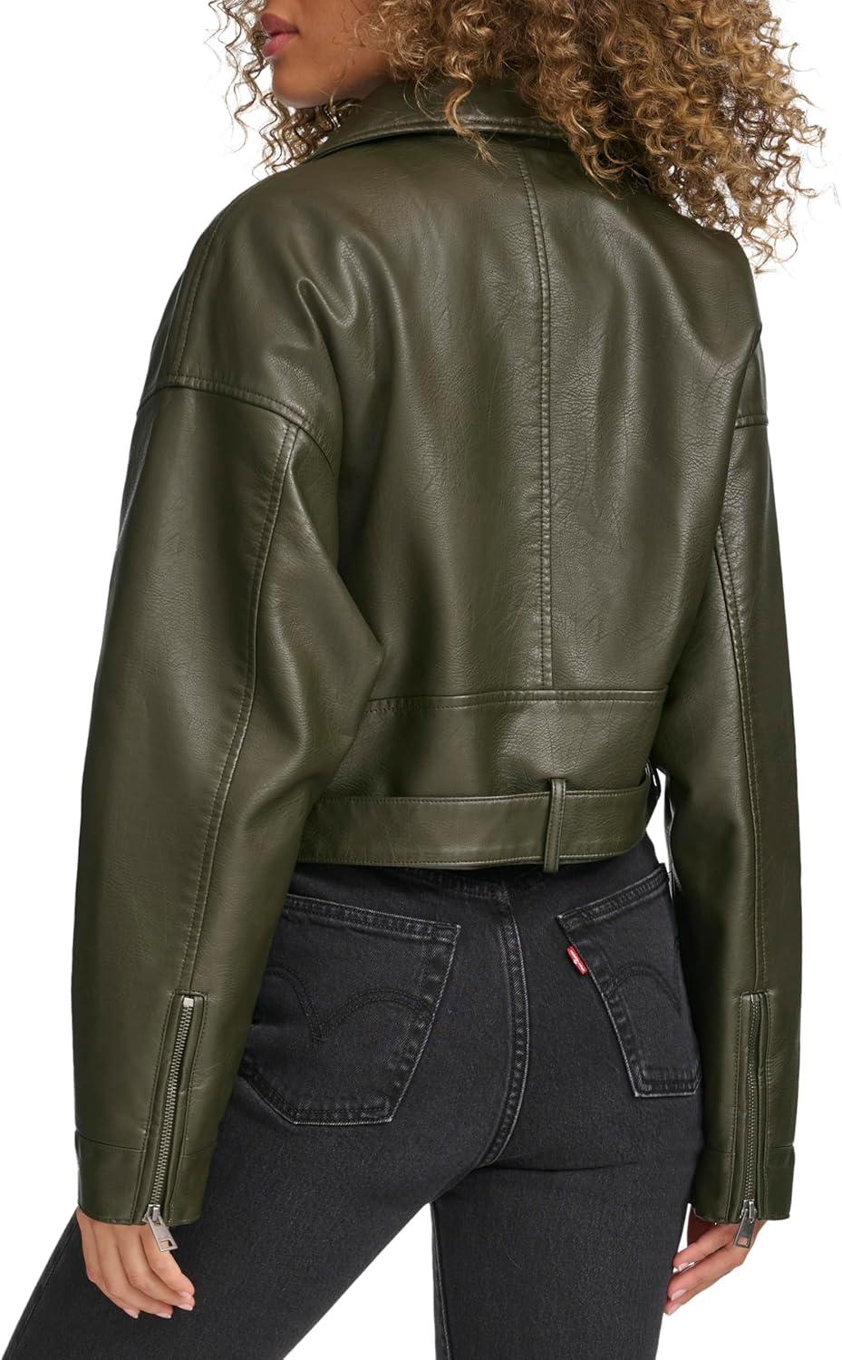 imageLevis Womens Faux Leather Cropped Moto JacketForest