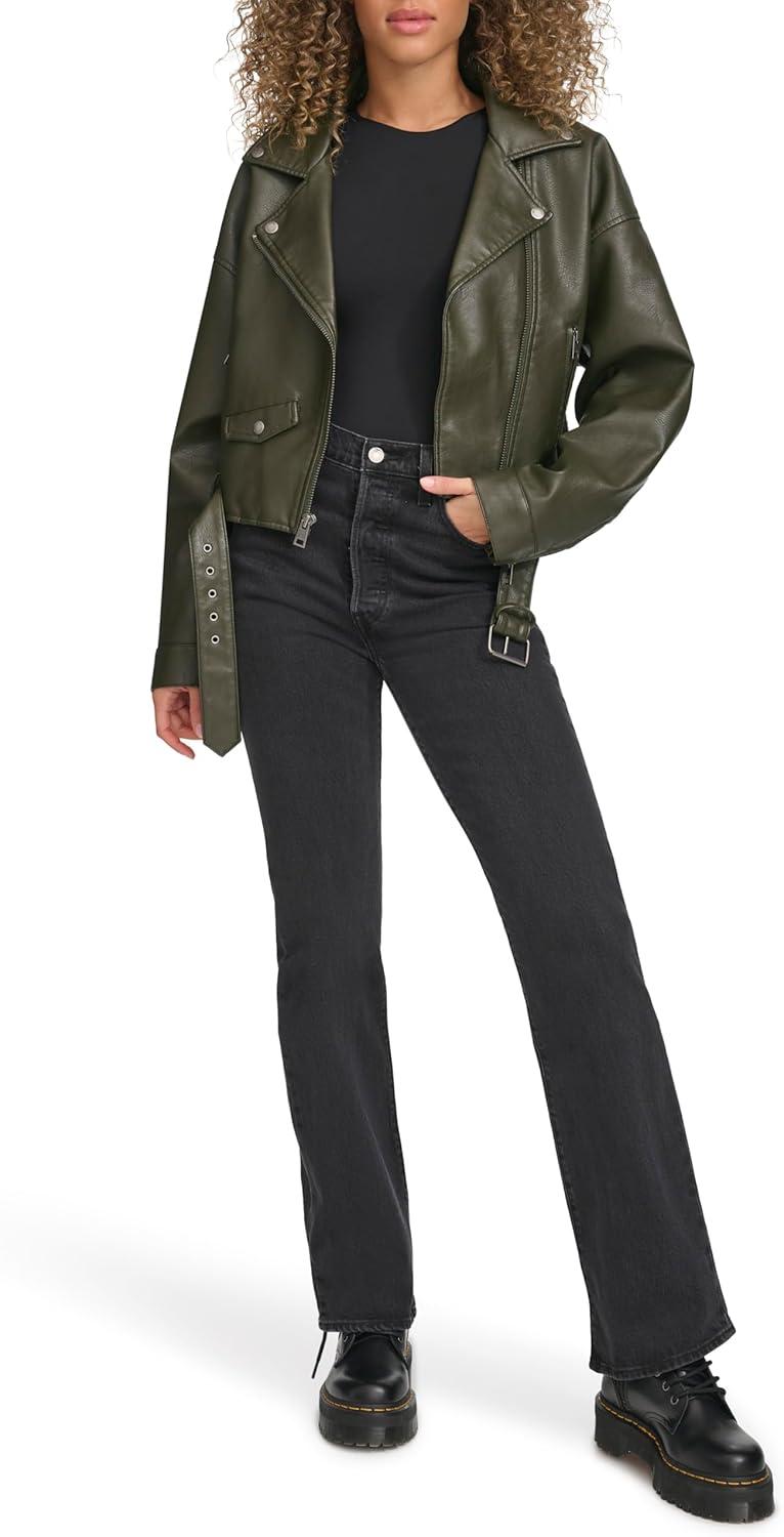 imageLevis Womens Faux Leather Cropped Moto JacketForest