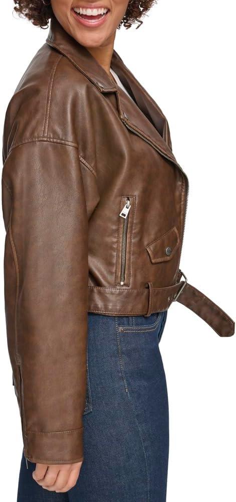 imageLevis Womens Faux Leather Cropped Moto JacketSaddle