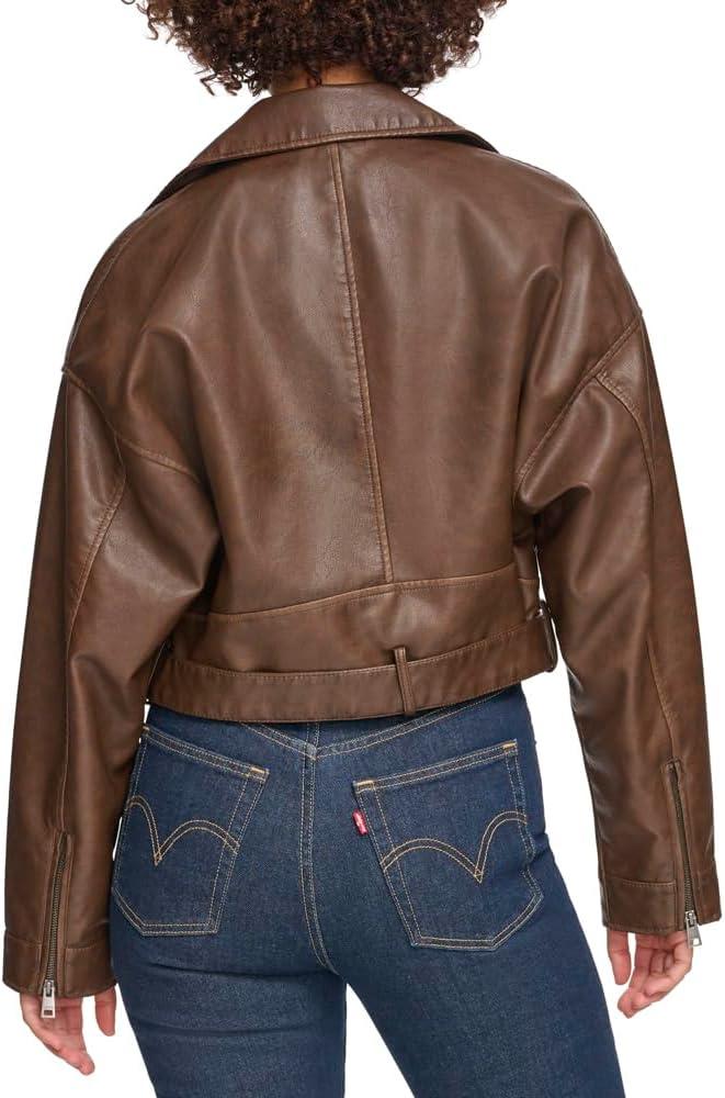 imageLevis Womens Faux Leather Cropped Moto JacketSaddle