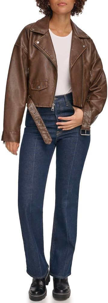 imageLevis Womens Faux Leather Cropped Moto JacketSaddle