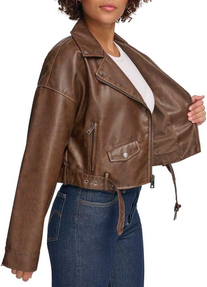 imageLevis Womens Faux Leather Cropped Moto JacketSaddle
