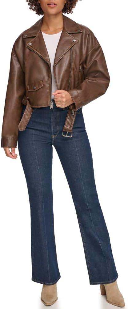 imageLevis Womens Faux Leather Cropped Moto JacketSaddle