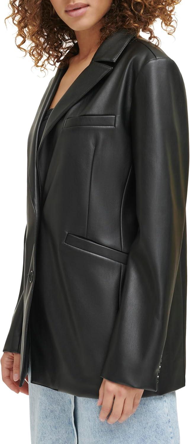 imageLevis Womens Faux Leather Single Breasted BlazerBlack