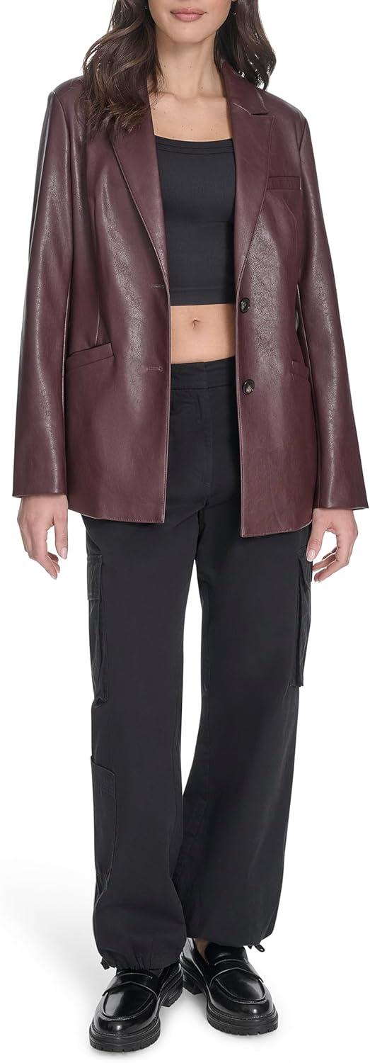 imageLevis Womens Faux Leather Single Breasted BlazerOxblood