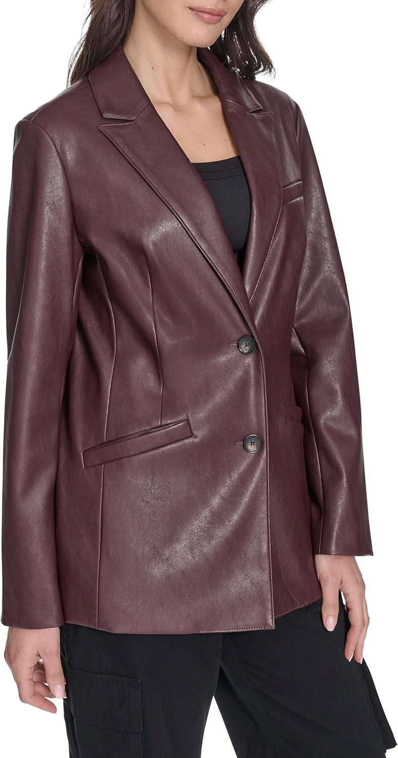 imageLevis Womens Faux Leather Single Breasted BlazerOxblood