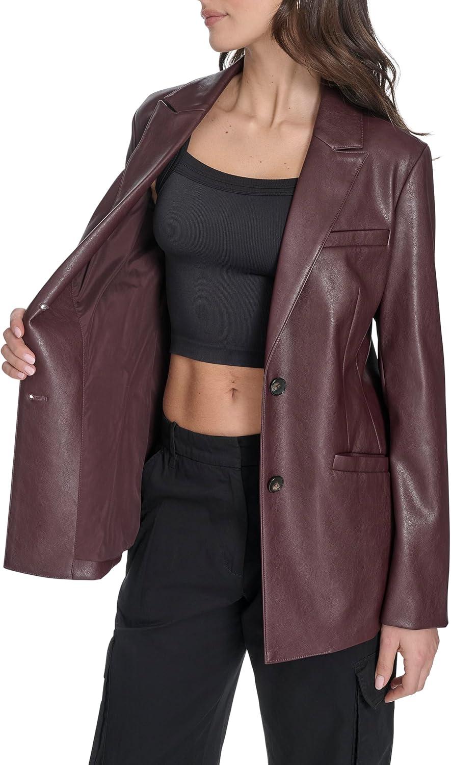 imageLevis Womens Faux Leather Single Breasted BlazerOxblood