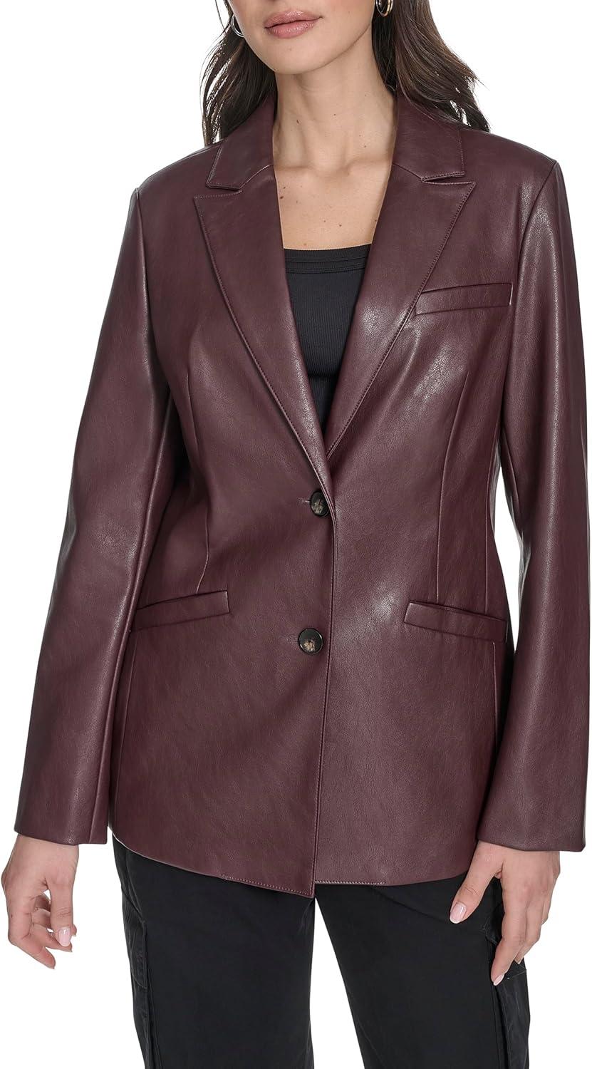imageLevis Womens Faux Leather Single Breasted BlazerOxblood