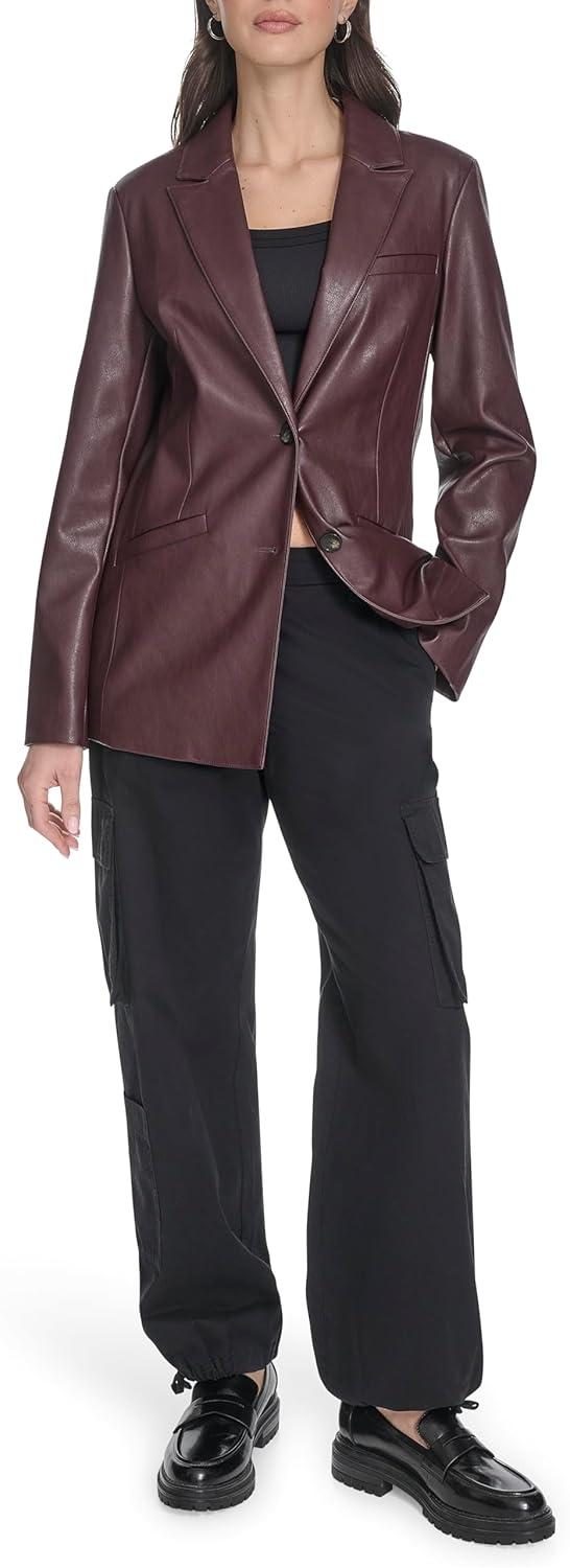 imageLevis Womens Faux Leather Single Breasted BlazerOxblood