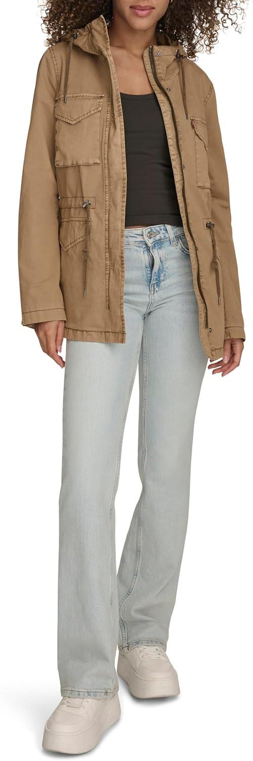 imageLevis Womens Four Pocket Hooded Military JacketCamel Cotton