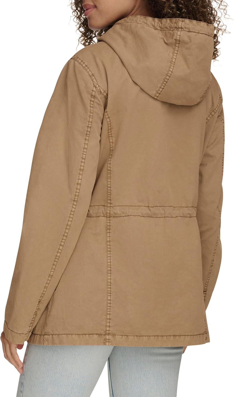 imageLevis Womens Four Pocket Hooded Military JacketCamel Cotton