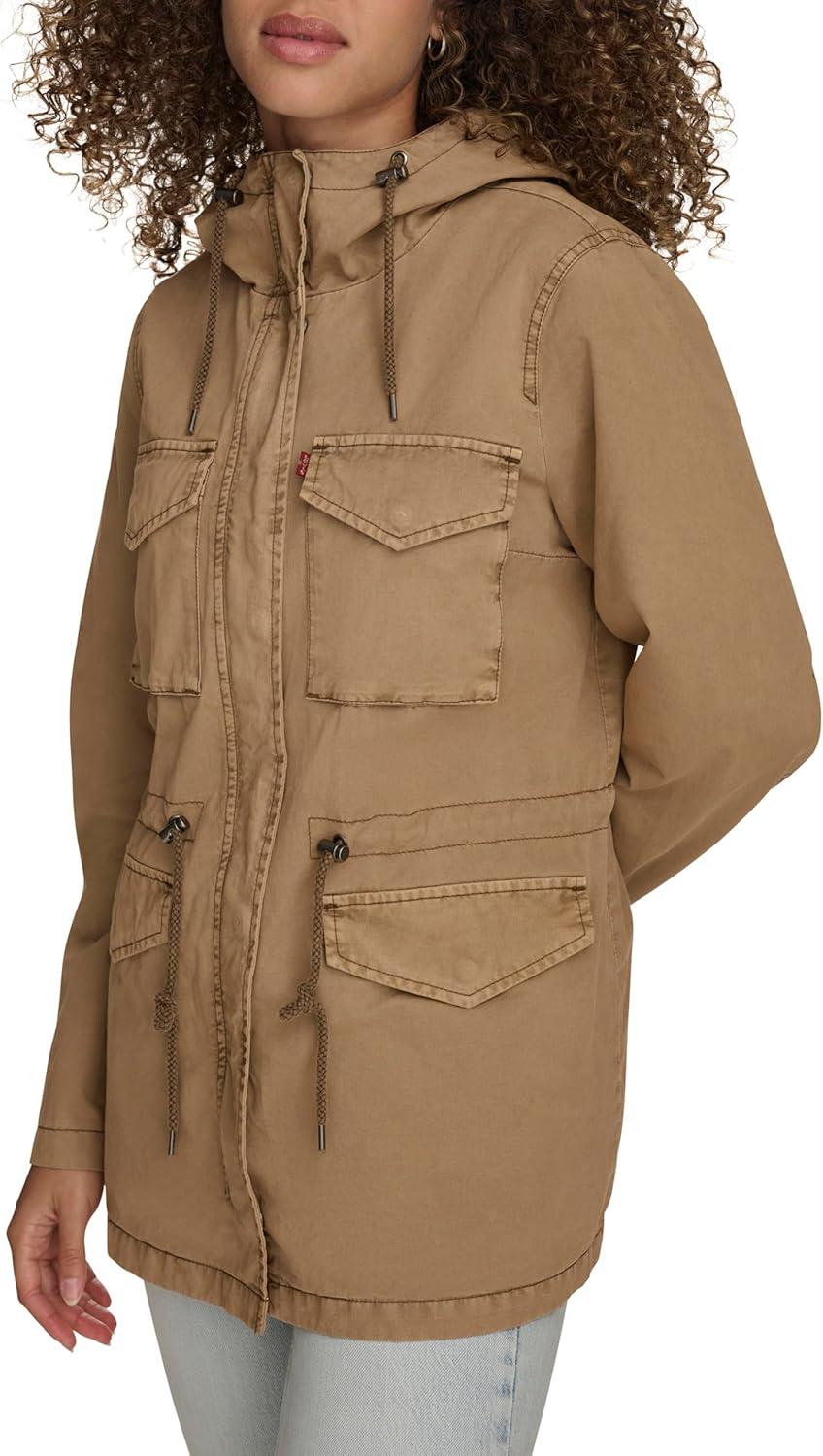 imageLevis Womens Four Pocket Hooded Military JacketCamel Cotton
