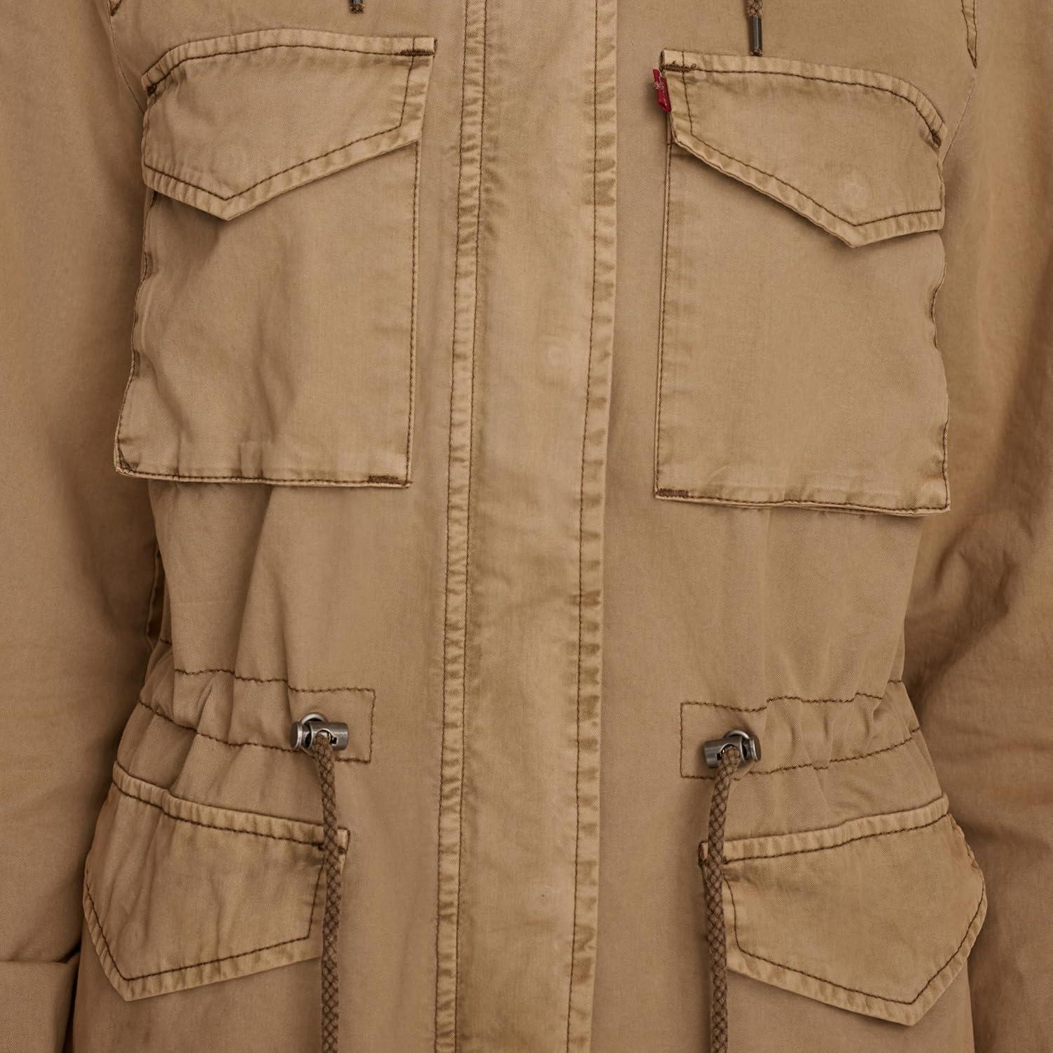 imageLevis Womens Four Pocket Hooded Military JacketCamel Cotton