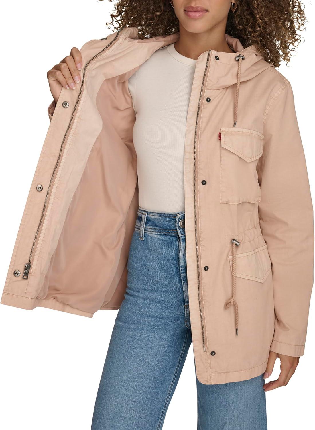 imageLevis Womens Four Pocket Hooded Military JacketLight Pink Cotton