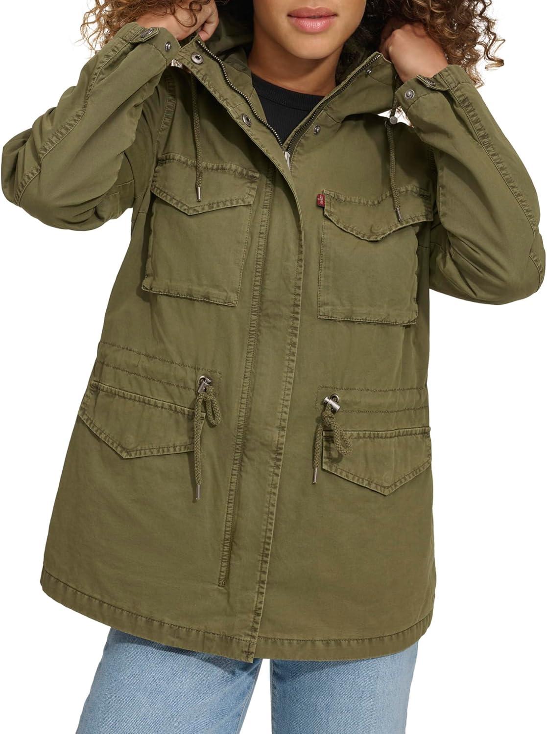 imageLevis Womens Four Pocket Hooded Military JacketOlive Cotton