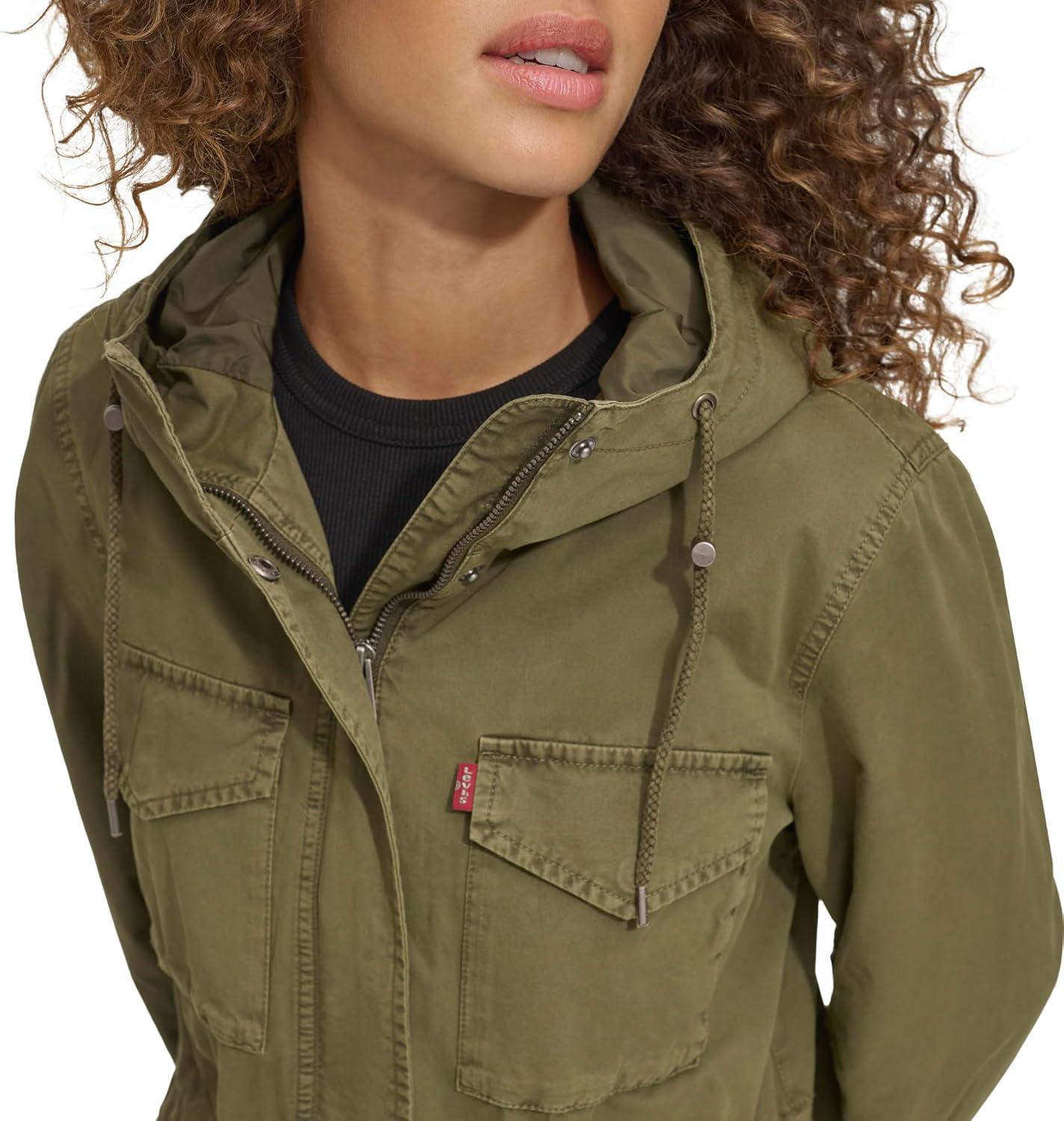 imageLevis Womens Four Pocket Hooded Military JacketOlive Cotton