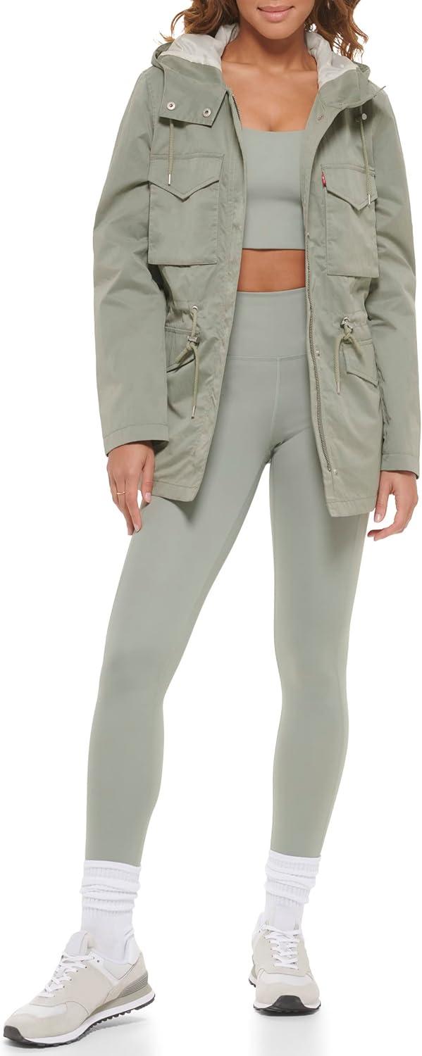 imageLevis Womens Four Pocket Hooded Military JacketSea Green