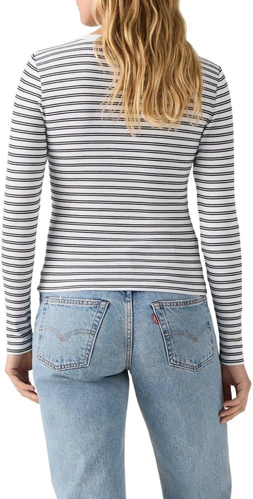 imageLevis Womens Hayes LongSleeve Tee Also Available in PlusNew Kayleen Stripe Bright White Anthracite Night