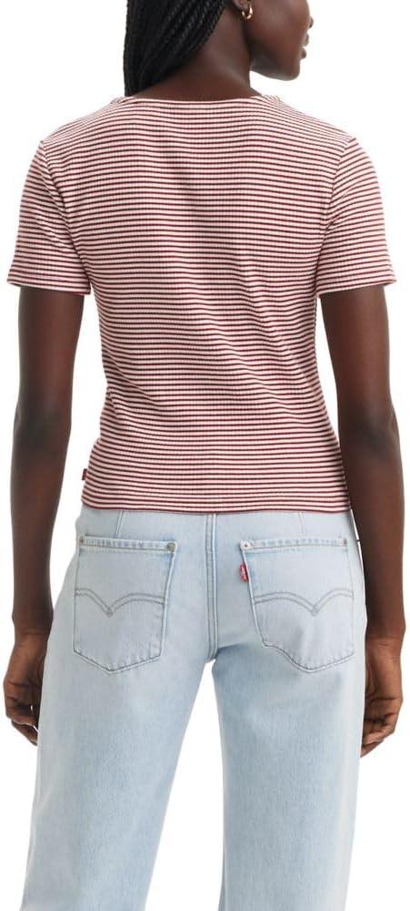 imageLevis Womens Muse Short Sleeve Tee ShirtNew Vanilla Stripe Sundried Tomato