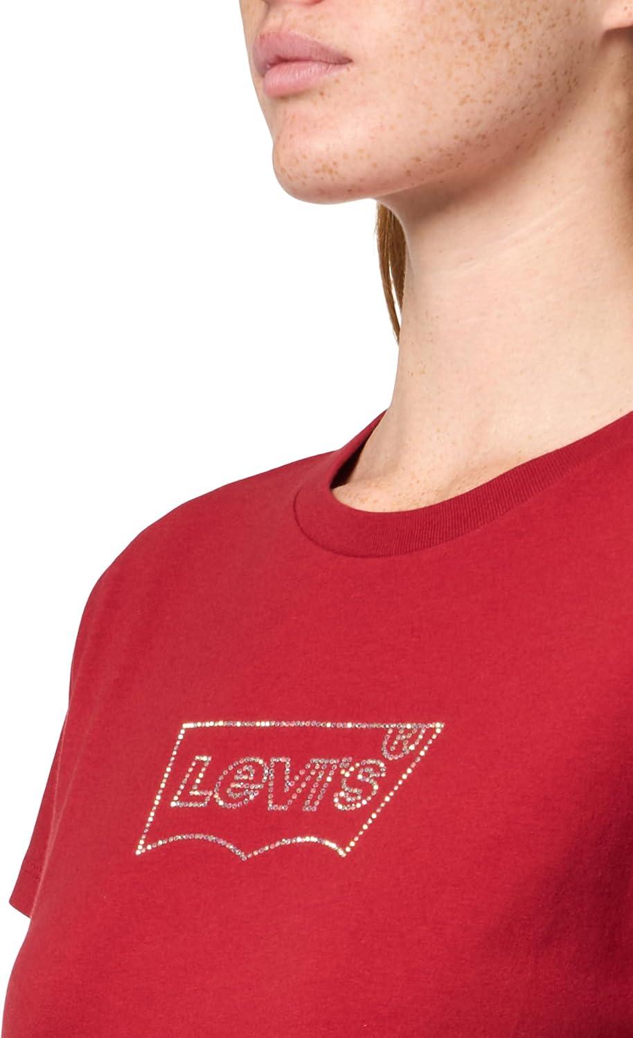 imageLevis Womens Perfect Crewneck Tee Shirt Also Available in PlusBatwing Iridescent Rhinestone Red