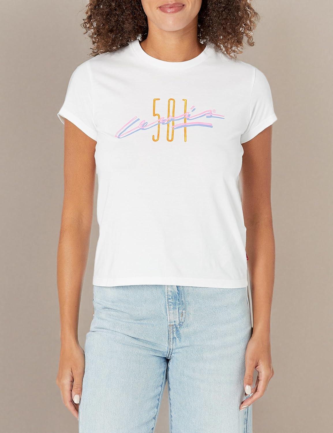imageLevis Womens Perfect Graphic Tee Shirt501 California Bright White
