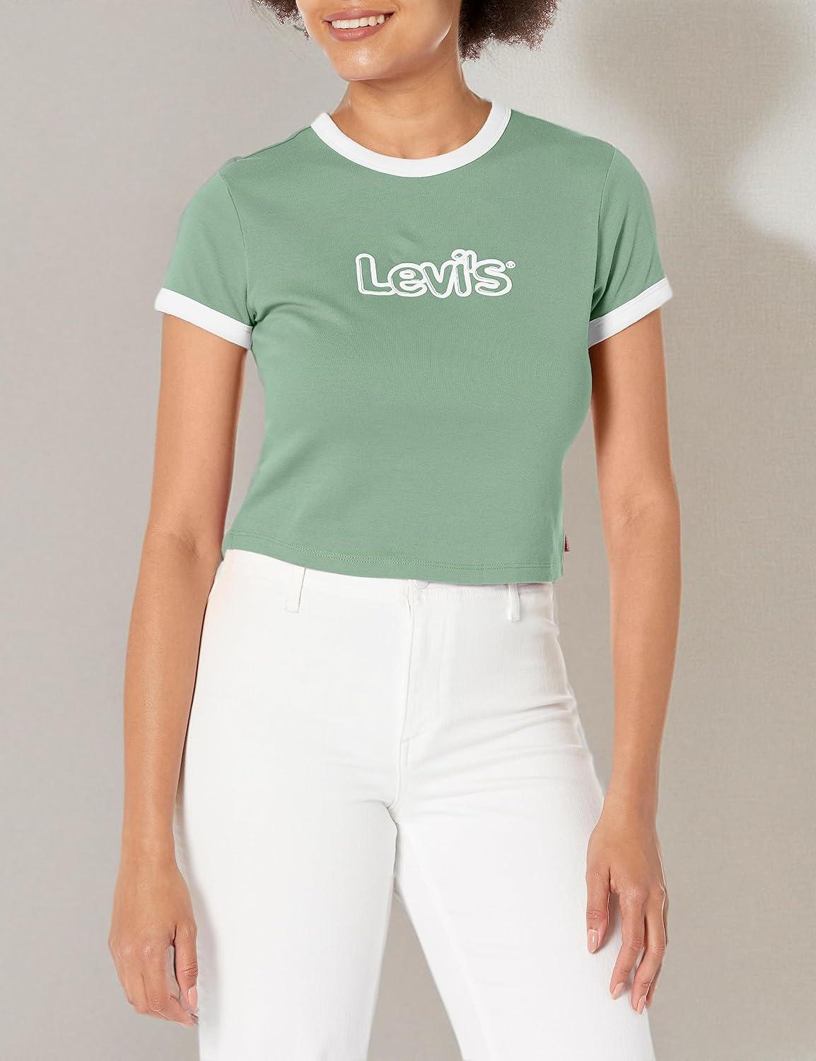 imageLevis Womens Perfect Graphic Tee ShirtBubble Ssnl Logo Granite Green