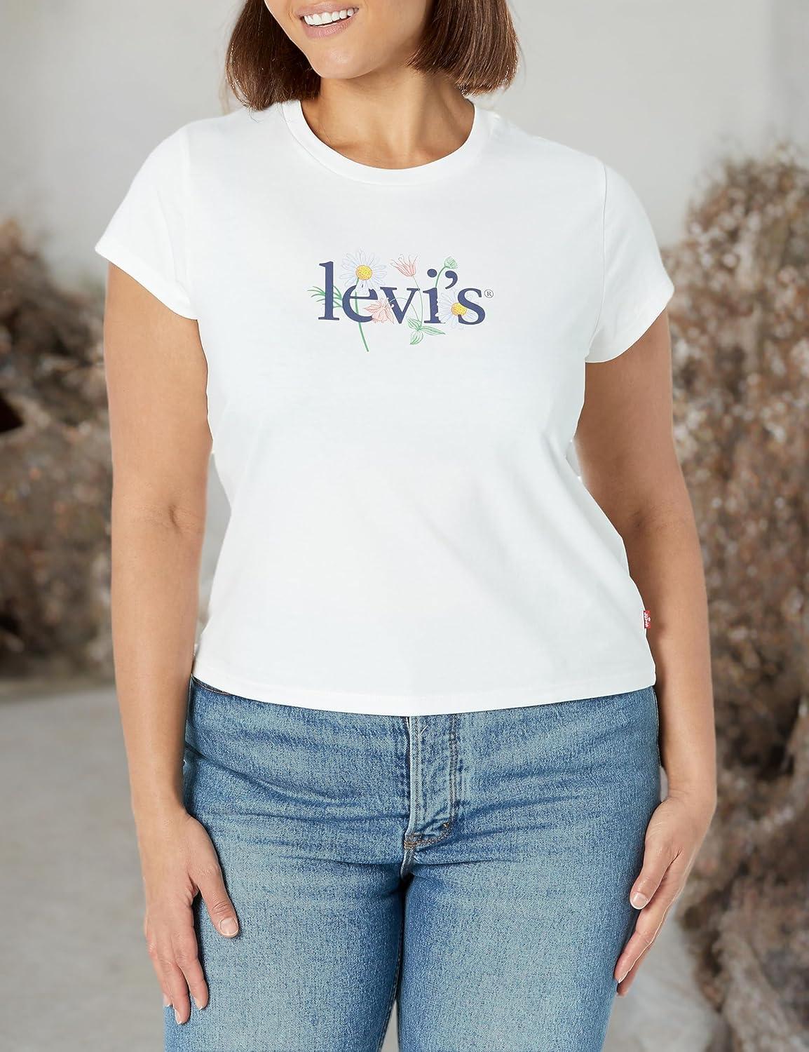imageLevis Womens Perfect Graphic Tee ShirtFlower Scene Baby Serif Logo Bright White