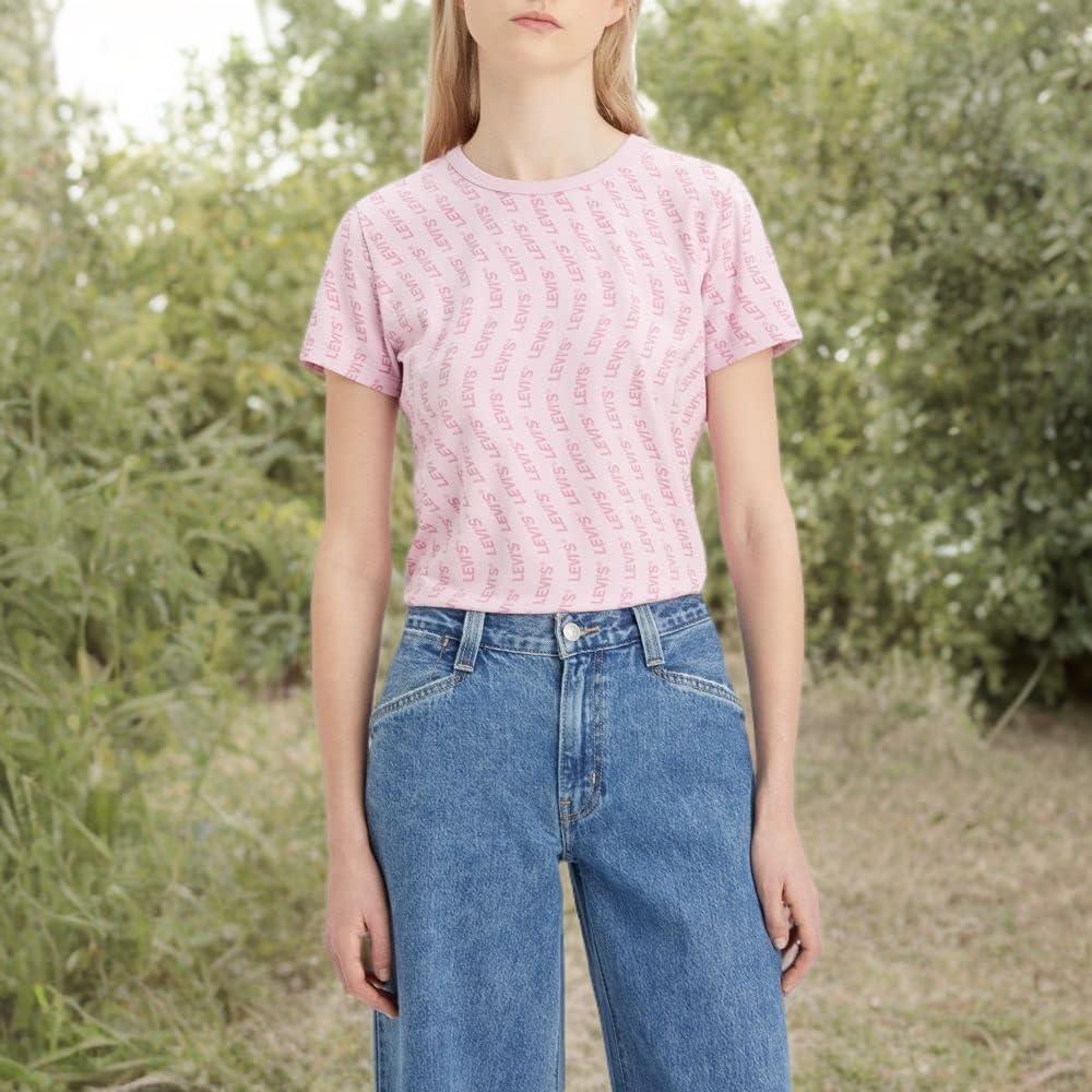 imageLevis Womens Perfect Graphic Tee ShirtMinimal Sport Wave Aop Pink Lavender