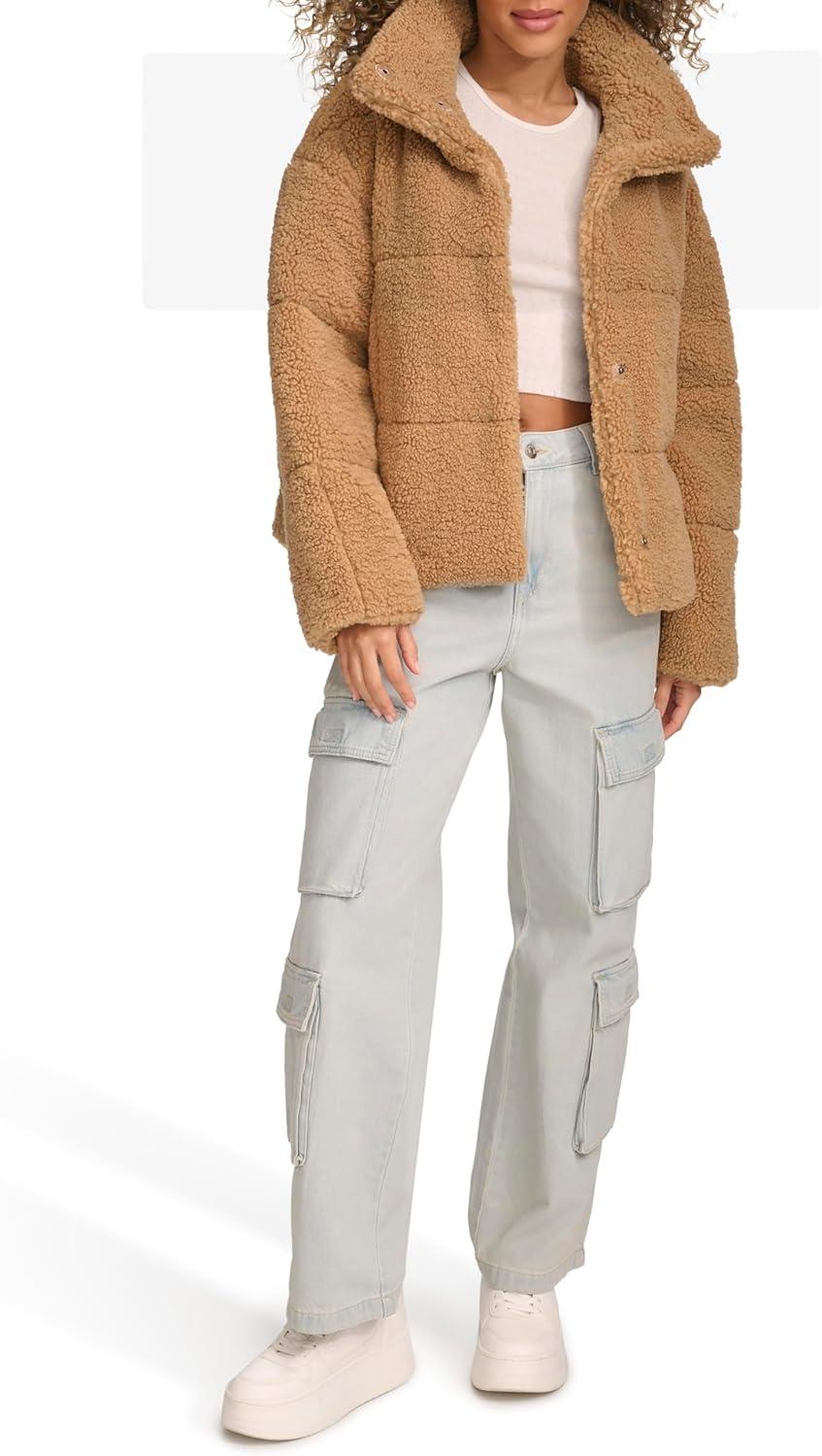 imageLevis Womens Shortie Patchwork Quilted Teddy CoatChestnut Shortie