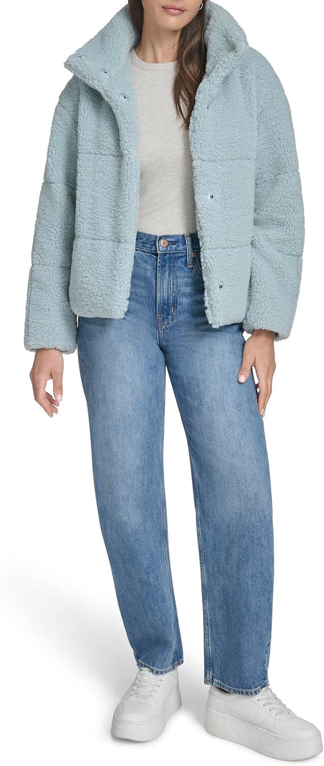 imageLevis Womens Shortie Patchwork Quilted Teddy CoatGrey Mist Shortie