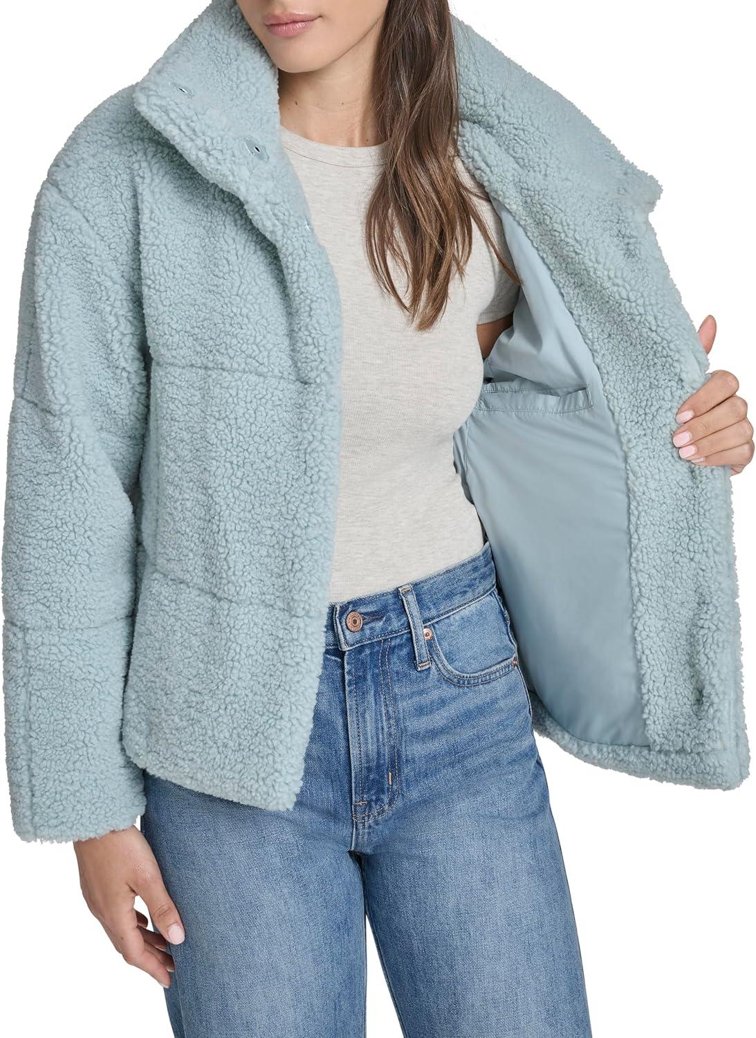 imageLevis Womens Shortie Patchwork Quilted Teddy CoatGrey Mist Shortie