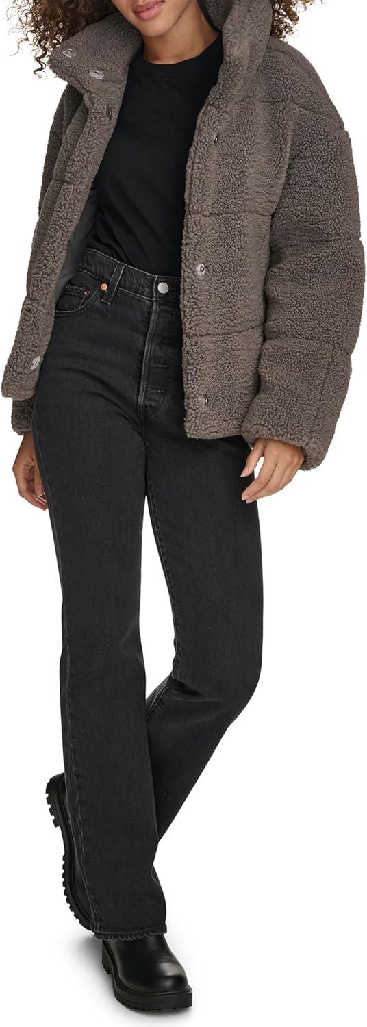 imageLevis Womens Shortie Patchwork Quilted Teddy CoatGrey Shortie