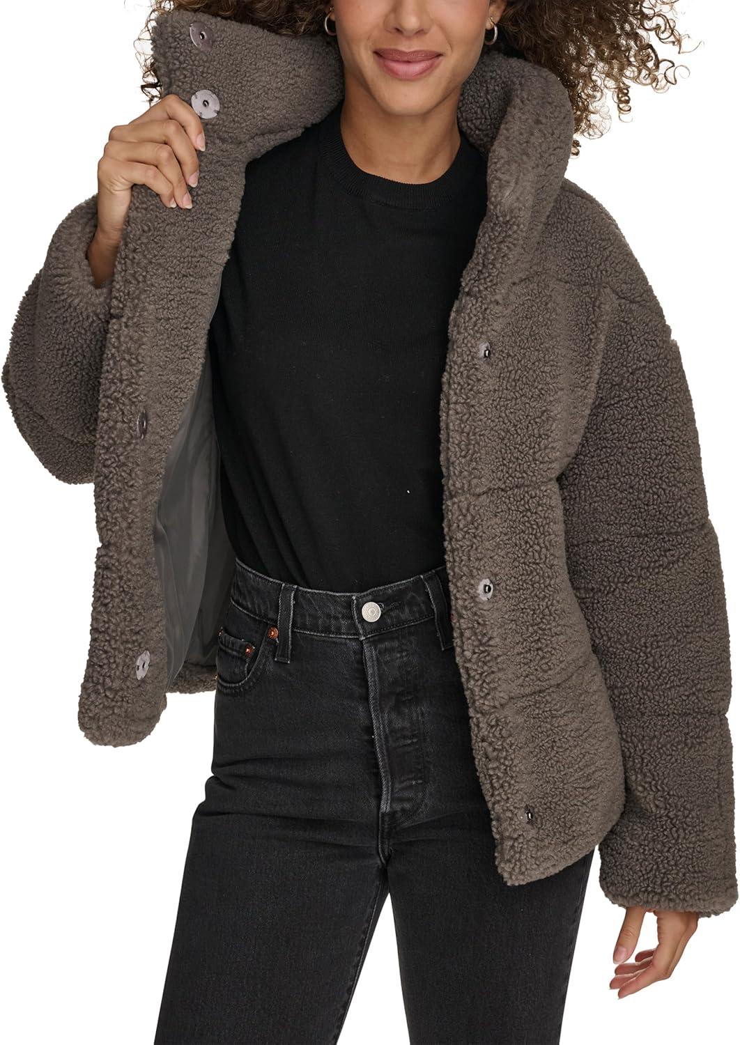 imageLevis Womens Shortie Patchwork Quilted Teddy CoatGrey Shortie