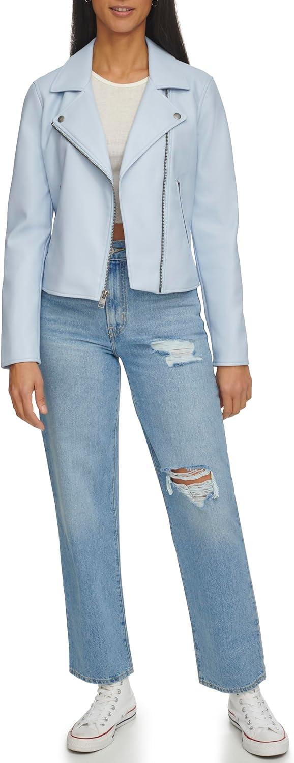 imageLevis Womens Smooth Faux Leather Moto Standard and Plus SizesDusty Blue