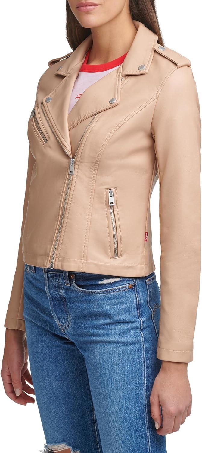 imageLevis Womens The Classic Faux Leather Moto Jacket Regular amp Plus SizeBiscotti Beige