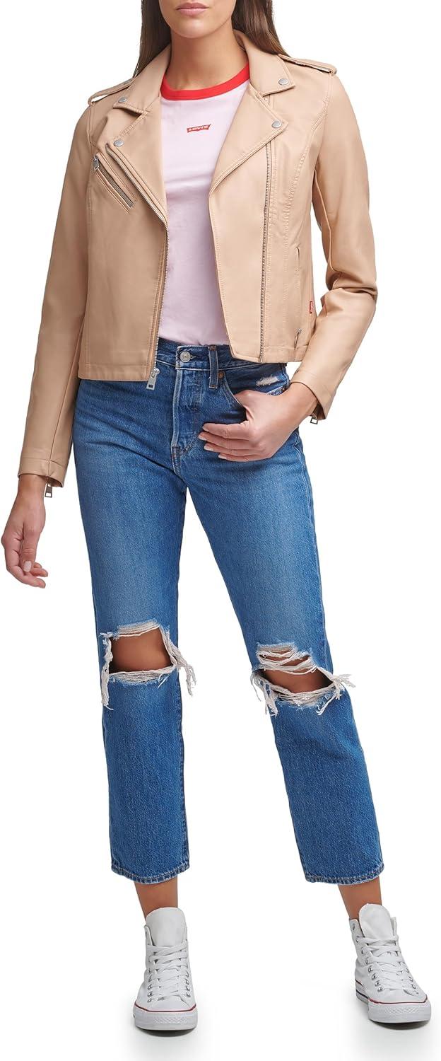 imageLevis Womens The Classic Faux Leather Moto Jacket Regular amp Plus SizeBiscotti Beige