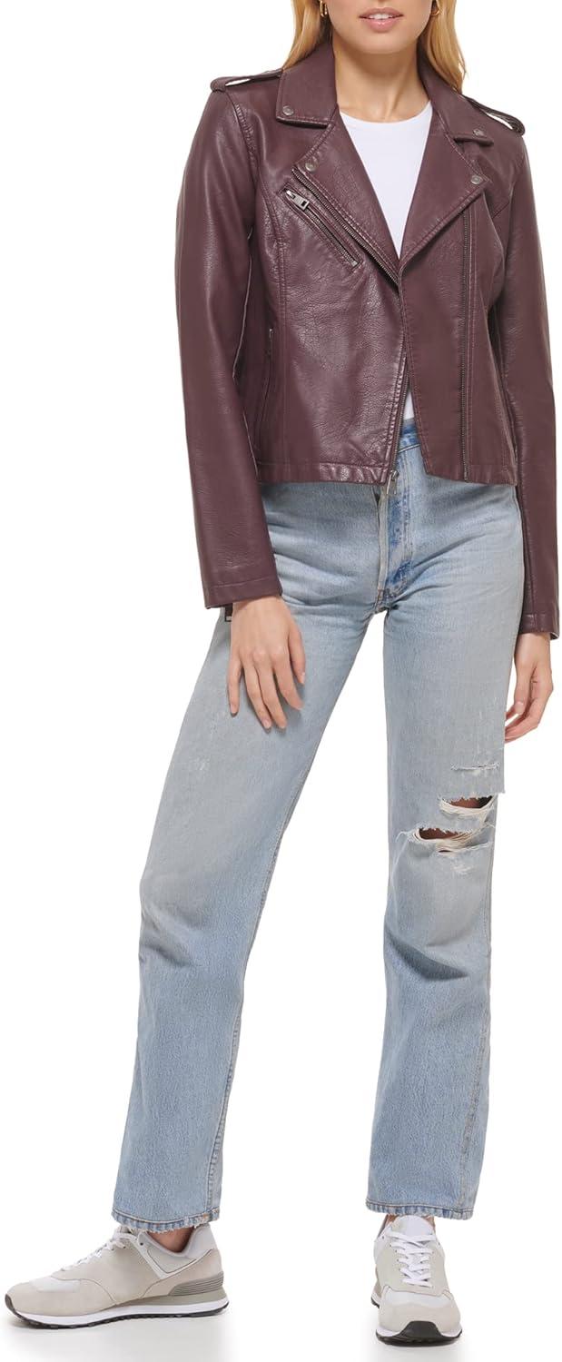 imageLevis Womens The Classic Faux Leather Moto Jacket Regular amp Plus SizeBurgundy Red