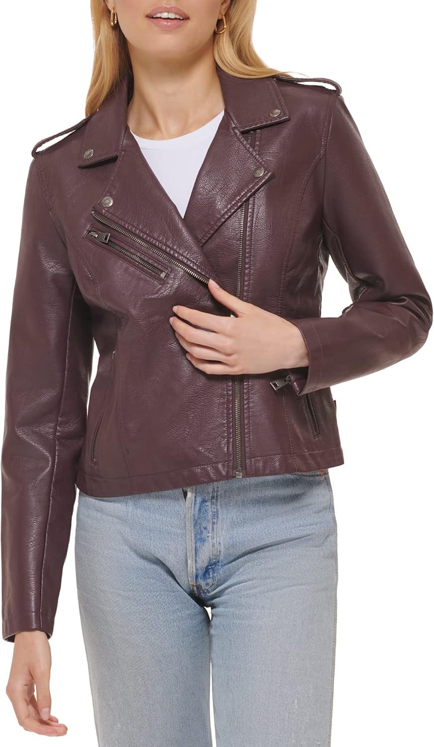 imageLevis Womens The Classic Faux Leather Moto Jacket Regular amp Plus SizeBurgundy Red