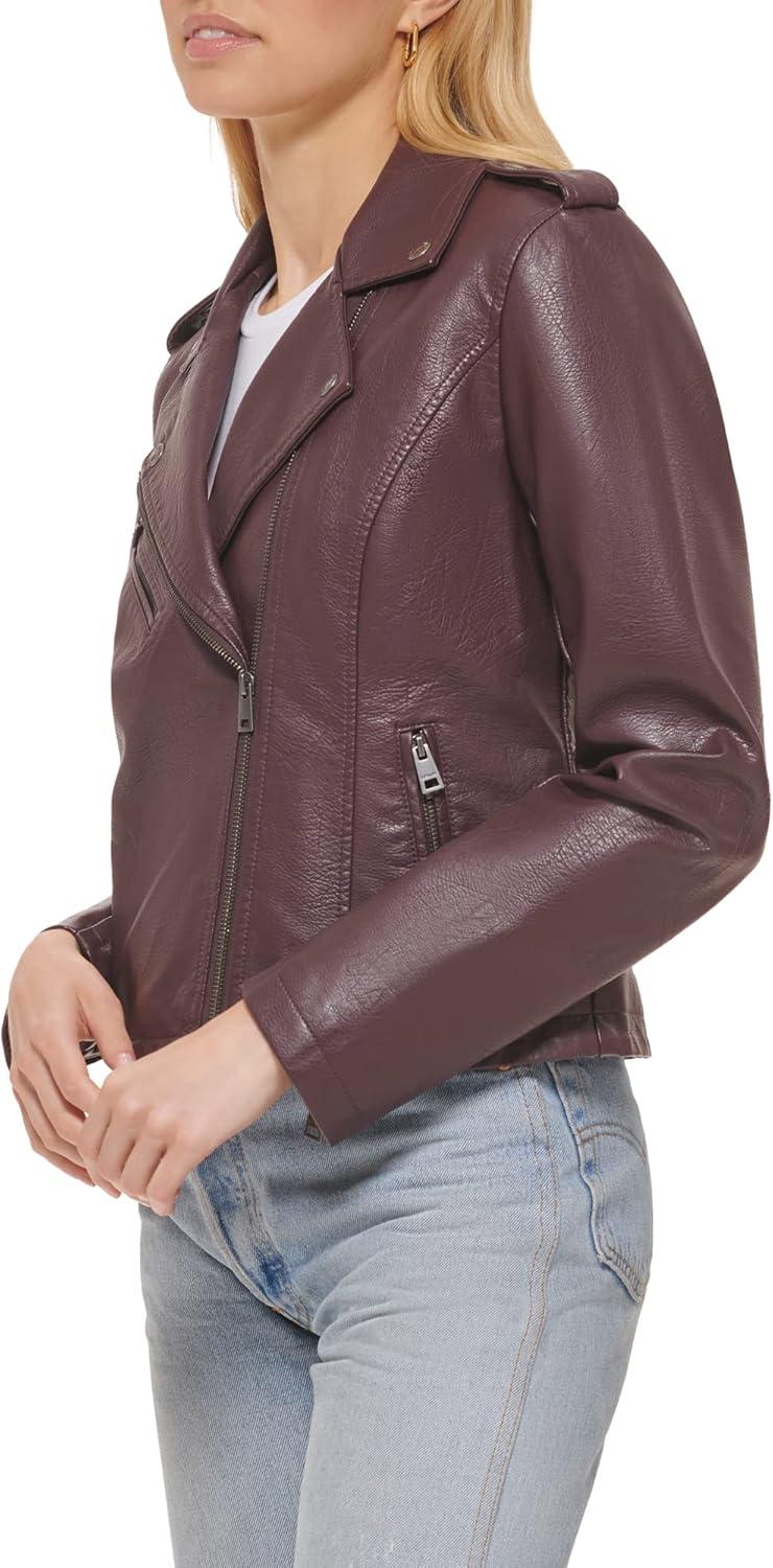 imageLevis Womens The Classic Faux Leather Moto Jacket Regular amp Plus SizeBurgundy Red