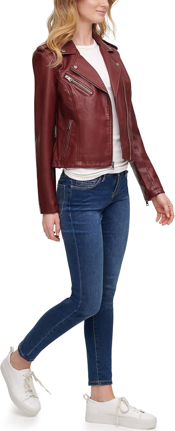 imageLevis Womens The Classic Faux Leather Moto Jacket Regular amp Plus SizeCabernet Red