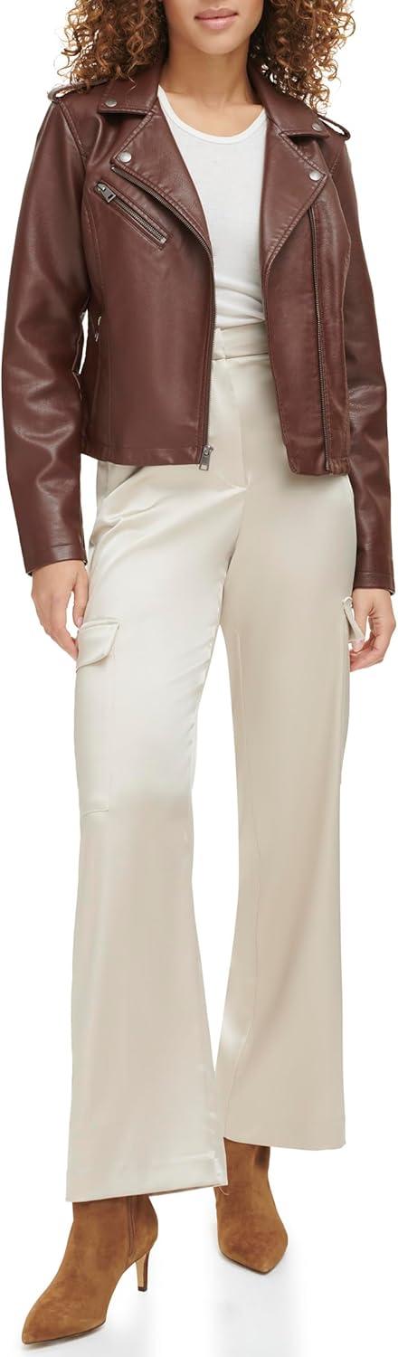 imageLevis Womens The Classic Faux Leather Moto Jacket Regular amp Plus SizeChocolate Brown