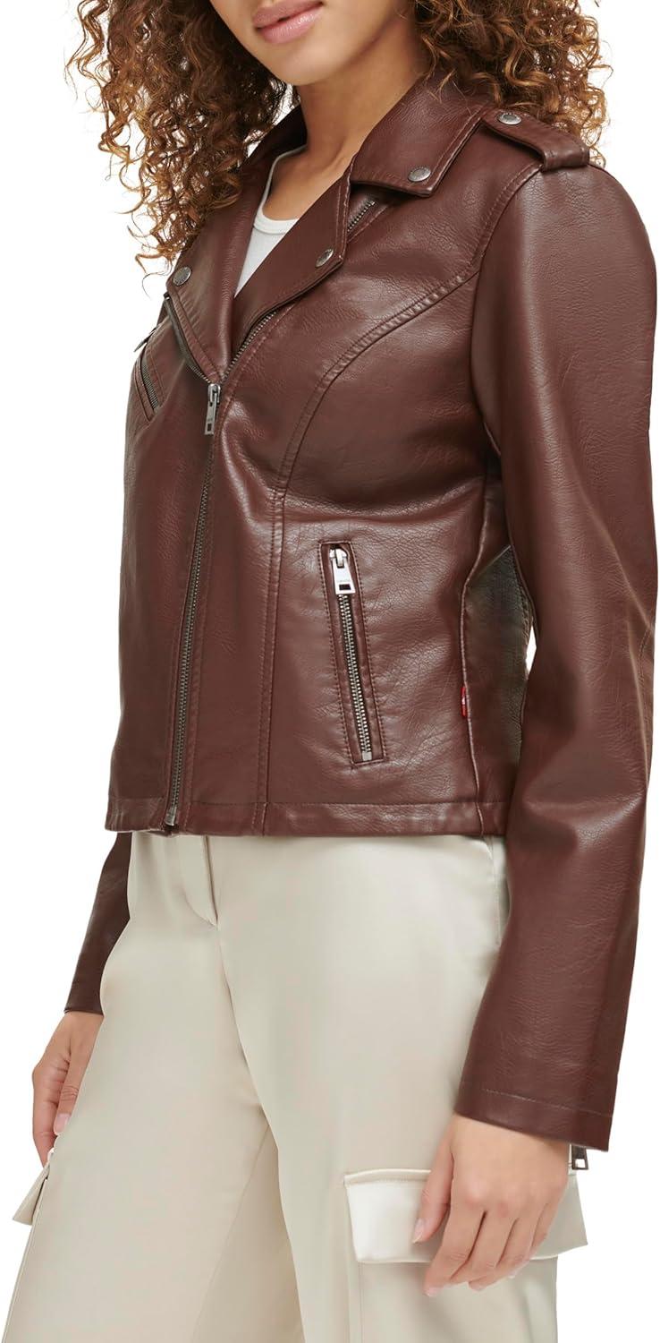 imageLevis Womens The Classic Faux Leather Moto Jacket Regular amp Plus SizeChocolate Brown