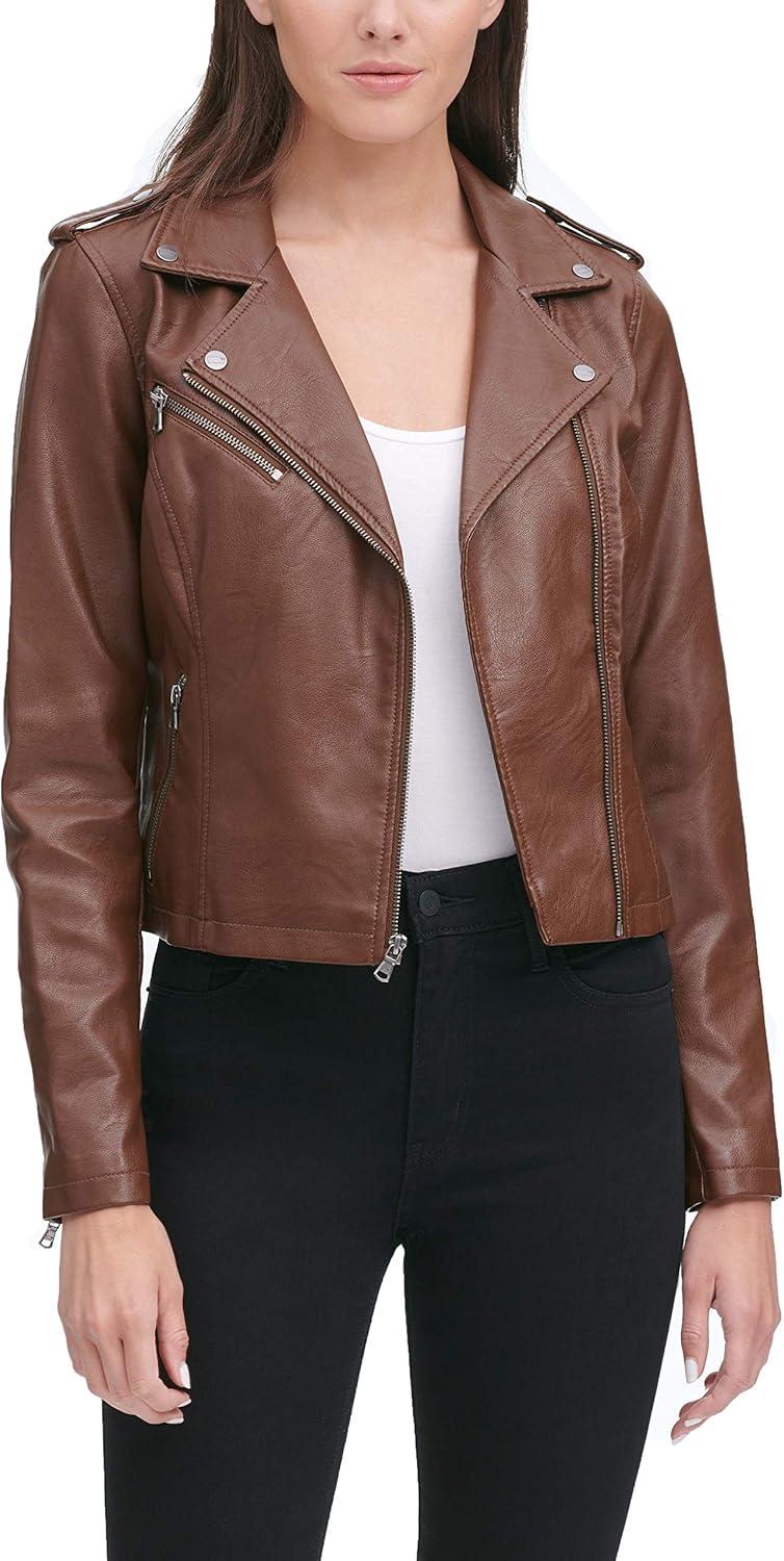 imageLevis Womens The Classic Faux Leather Moto Jacket Regular amp Plus SizeCognac Beige