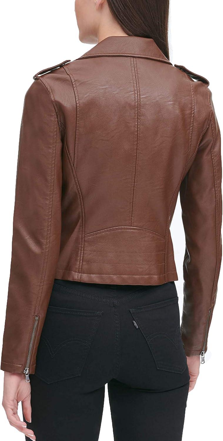imageLevis Womens The Classic Faux Leather Moto Jacket Regular amp Plus SizeCognac Beige