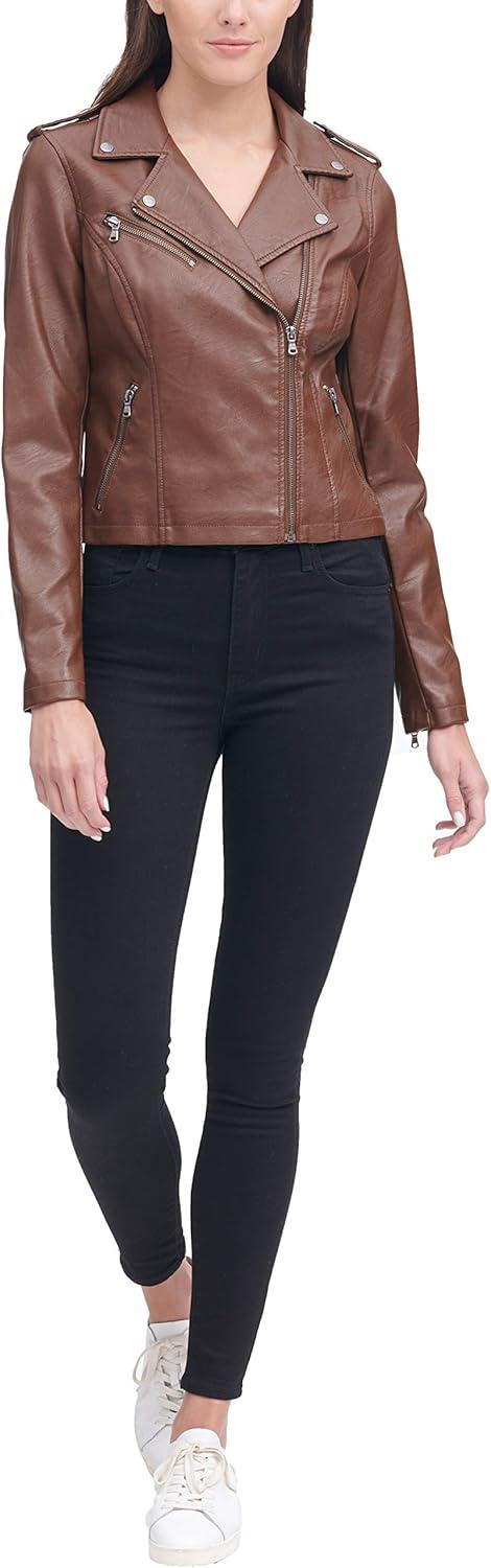 imageLevis Womens The Classic Faux Leather Moto Jacket Regular amp Plus SizeCognac Beige