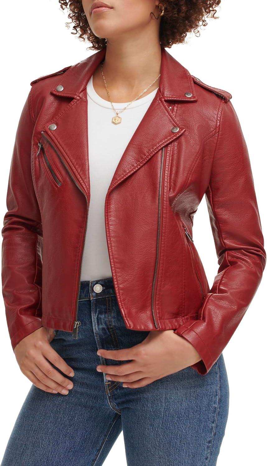 imageLevis Womens The Classic Faux Leather Moto Jacket Regular amp Plus SizeDeep Cherry Red